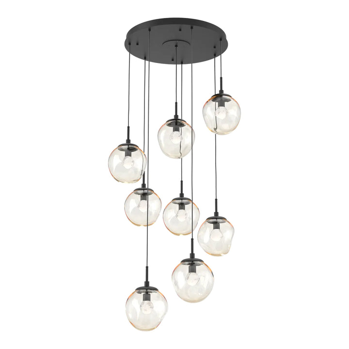 Aster Round Pendant Chandelier by Hammerton Studio 8 Lights in Matte Black with Amber glass on adjustable cord (LED)
