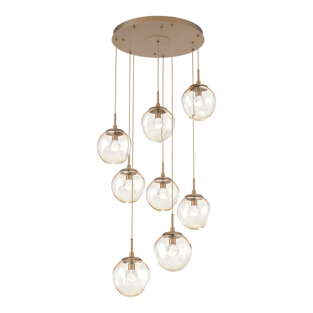 Aster Round Pendant Chandelier by Hammerton Studio 8 Lights in Novel Brass with Amber glass on adjustable cord (LED)