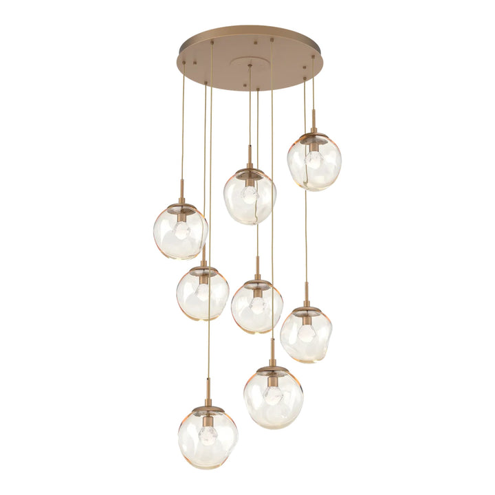 Aster Round Pendant Chandelier by Hammerton Studio 8 Lights in Novel Brass with Amber glass on adjustable cord (LED)