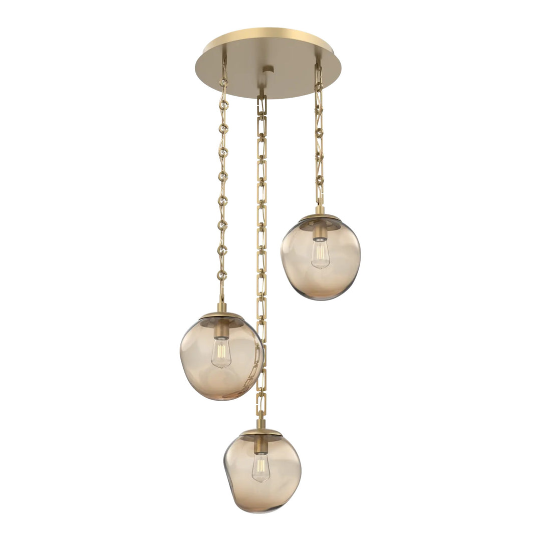 Aster Round Pendant Chandelier by Hammerton Studio in Gilded Brass with Bronze glass