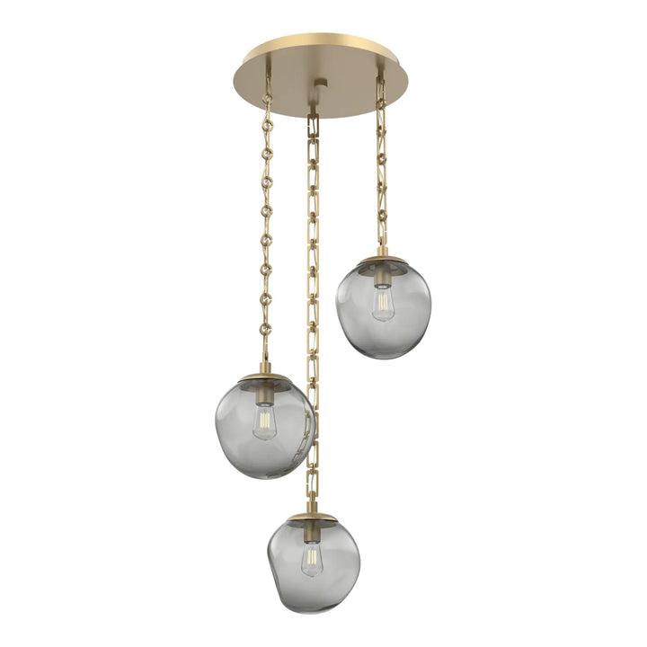 Aster Round Pendant Chandelier by Hammerton Studio in Gilded Brass with Smoke glass