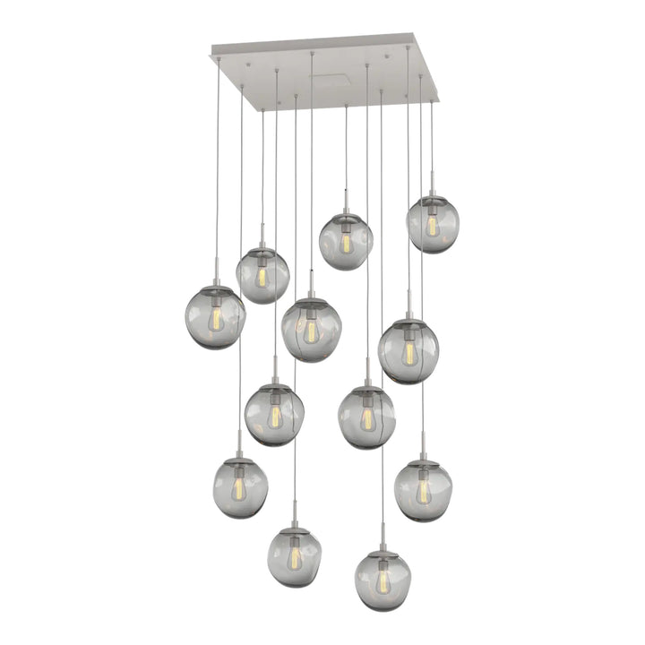 Aster Square Pendant Chandelier by Hammerton Studio 12 Lights in Beige Silver with Smoke glass (E26)