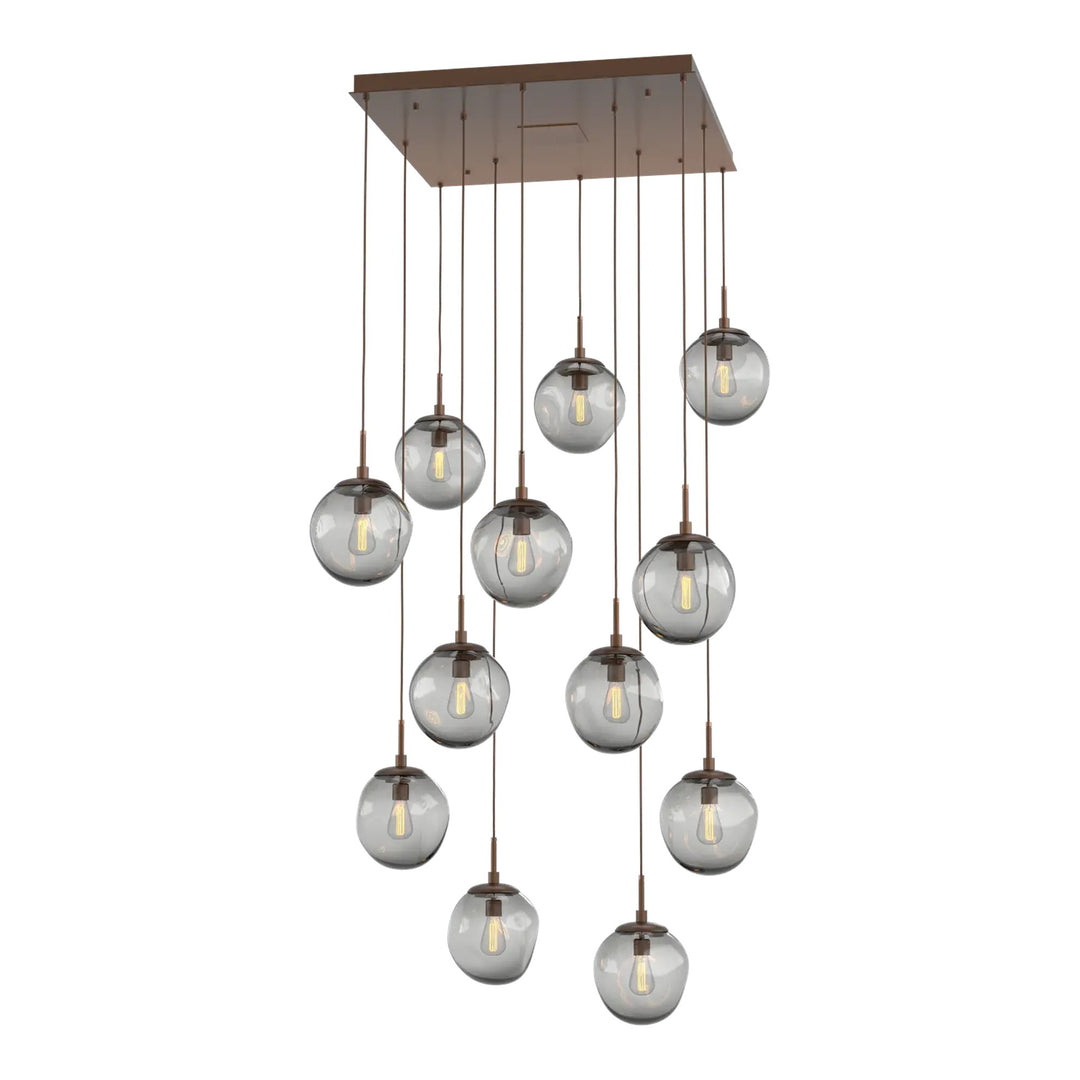 Aster Square Pendant Chandelier by Hammerton Studio 12 Lights in Burnished Bronze with Smoke glass (E26)