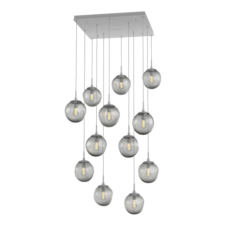Aster Square Pendant Chandelier by Hammerton Studio 12 Lights in Classic Silver with Smoke glass (E26)