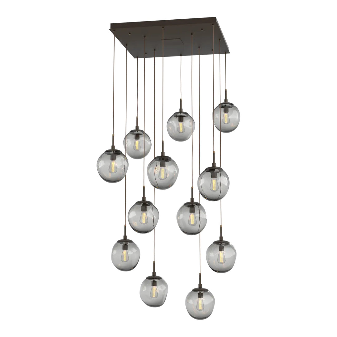 Aster Square Pendant Chandelier by Hammerton Studio 12 Lights in Flat Bronze with Smoke glass (E26)