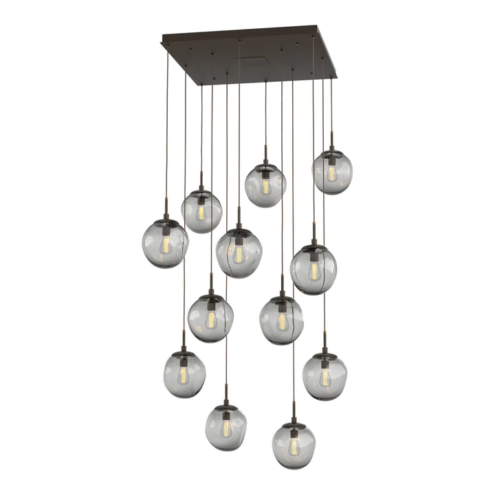 Aster Square Pendant Chandelier by Hammerton Studio 12 Lights in Flat Bronze with Smoke glass (E26)