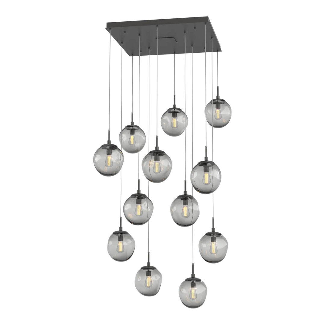 Aster Square Pendant Chandelier by Hammerton Studio 12 Lights in Graphite with Smoke glass (E26)