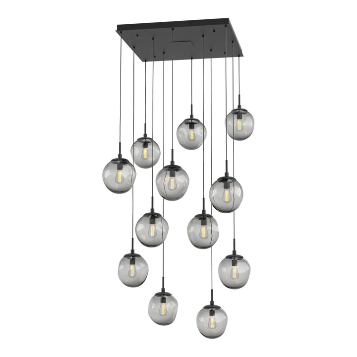 Aster Square Pendant Chandelier by Hammerton Studio 12 Lights in Matte Black with Smoke glass (E26)