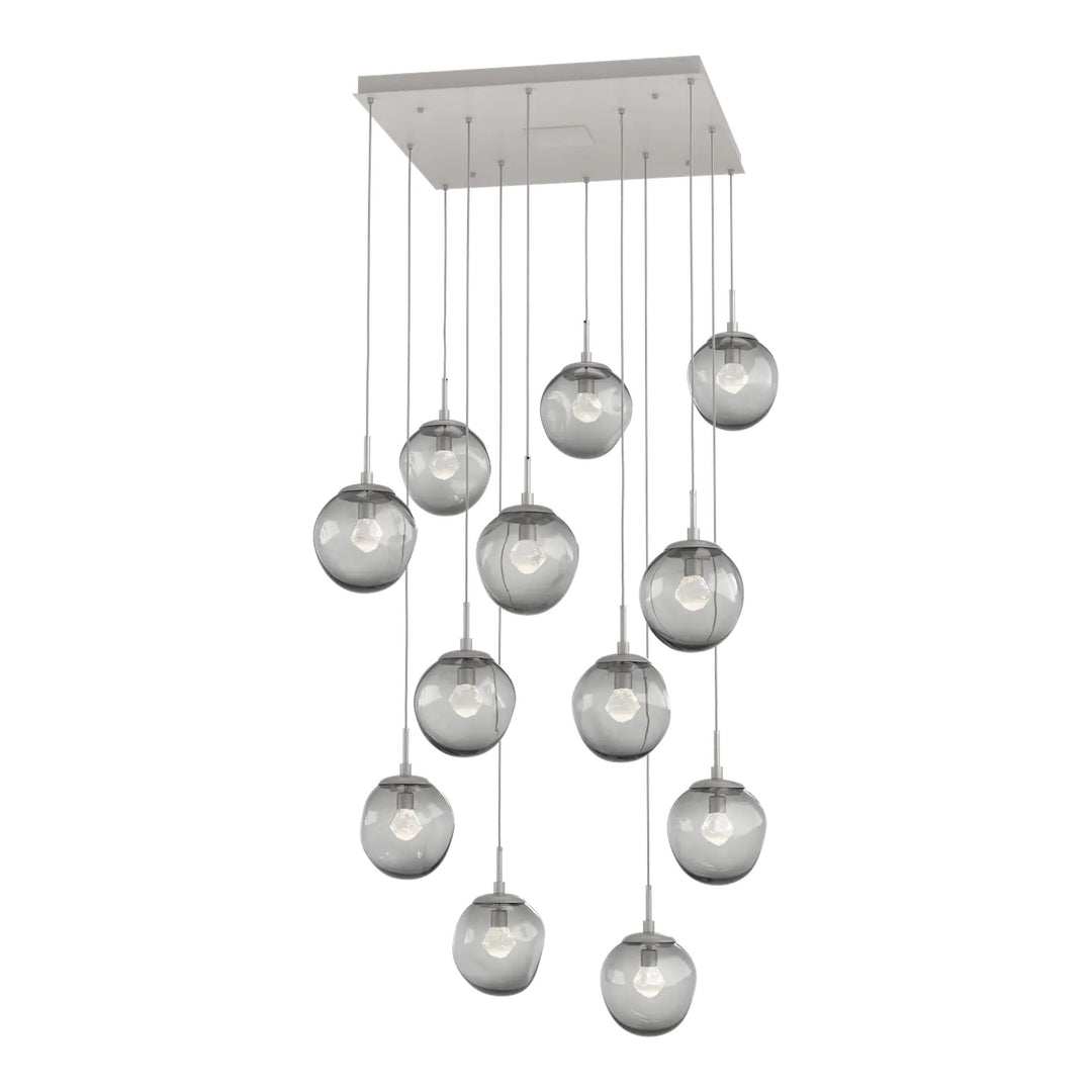 Aster Square Pendant Chandelier by Hammerton Studio 12 Lights in Beige Silver with Smoke glass (LED)