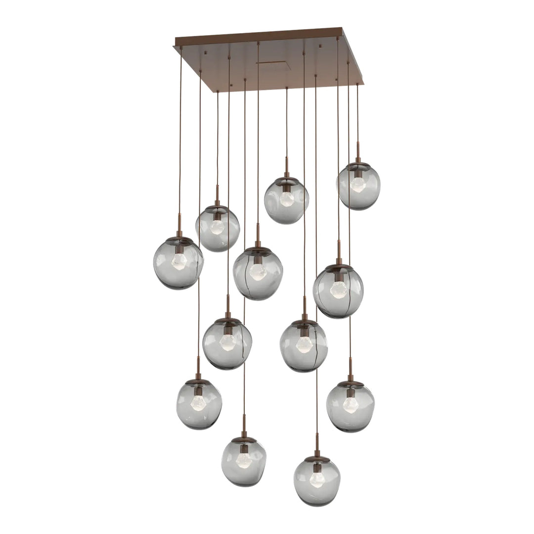 Aster Square Pendant Chandelier by Hammerton Studio 12 Lights in Burnished Bronze with Smoke glass (LED)