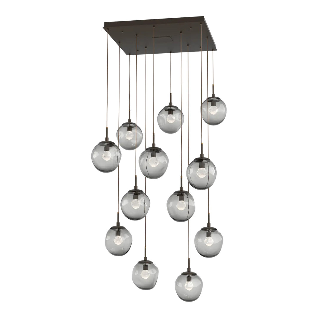 Aster Square Pendant Chandelier by Hammerton Studio 12 Lights in Flat Bronze with Smoke glass (LED)