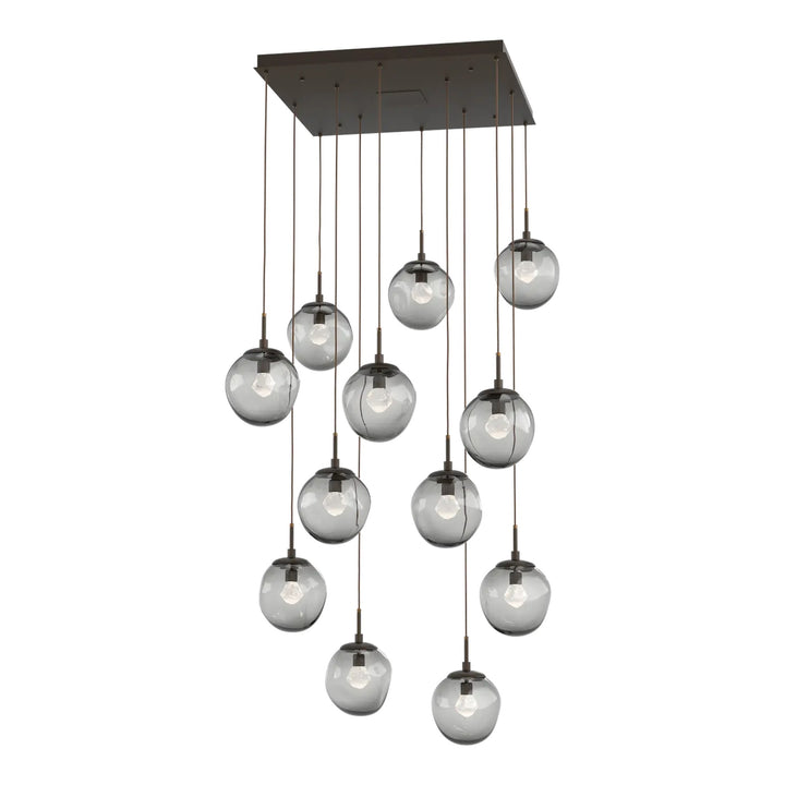 Aster Square Pendant Chandelier by Hammerton Studio 12 Lights in Flat Bronze with Smoke glass (LED)