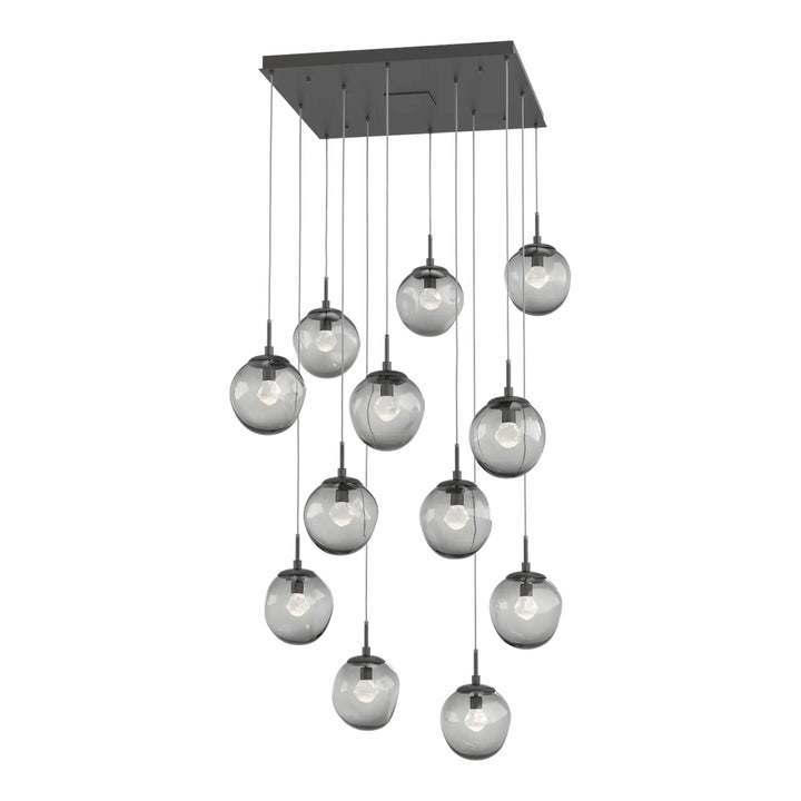 Aster Square Pendant Chandelier by Hammerton Studio 12 Lights in Graphite with Smoke glass (LED)