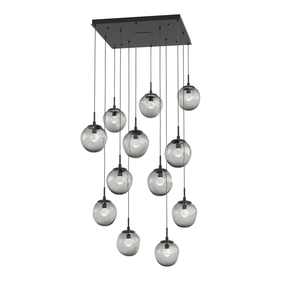 Aster Square Pendant Chandelier by Hammerton Studio 12 Lights in Matte Black with Smoke glass (LED)