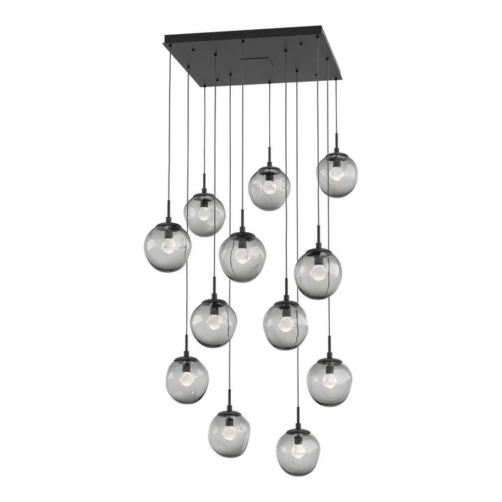 Aster Square Pendant Chandelier by Hammerton Studio 12 Lights in Matte Black with Smoke glass (LED)