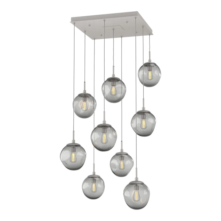 Aster Square Pendant Chandelier by Hammerton Studio 9 Lights in Beige Silver with Smoke glass (E26)