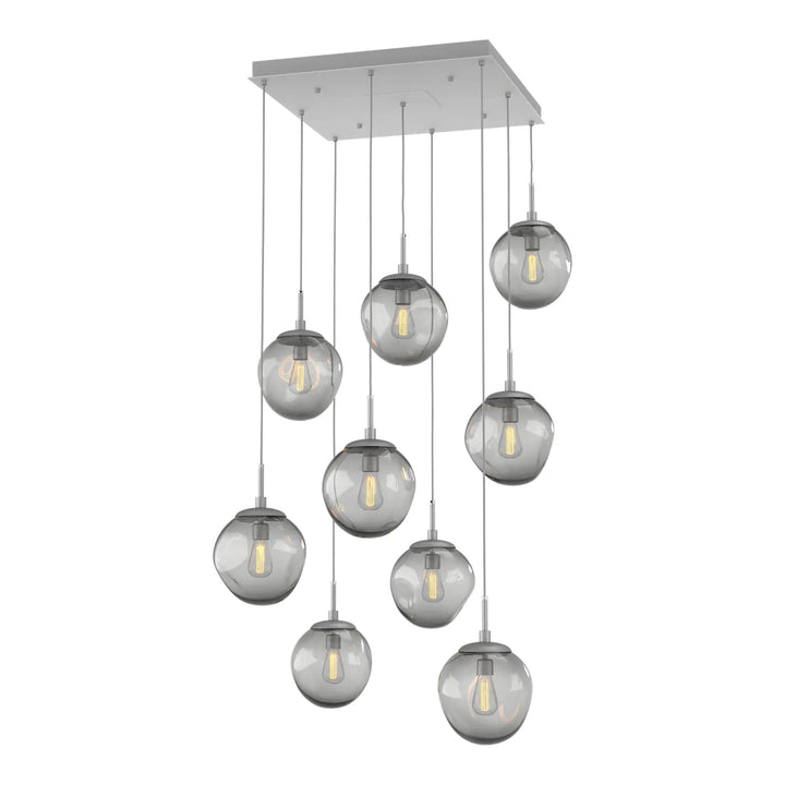 Aster Square Pendant Chandelier by Hammerton Studio 9 Lights in Classic Silver with Smoke glass (E26)