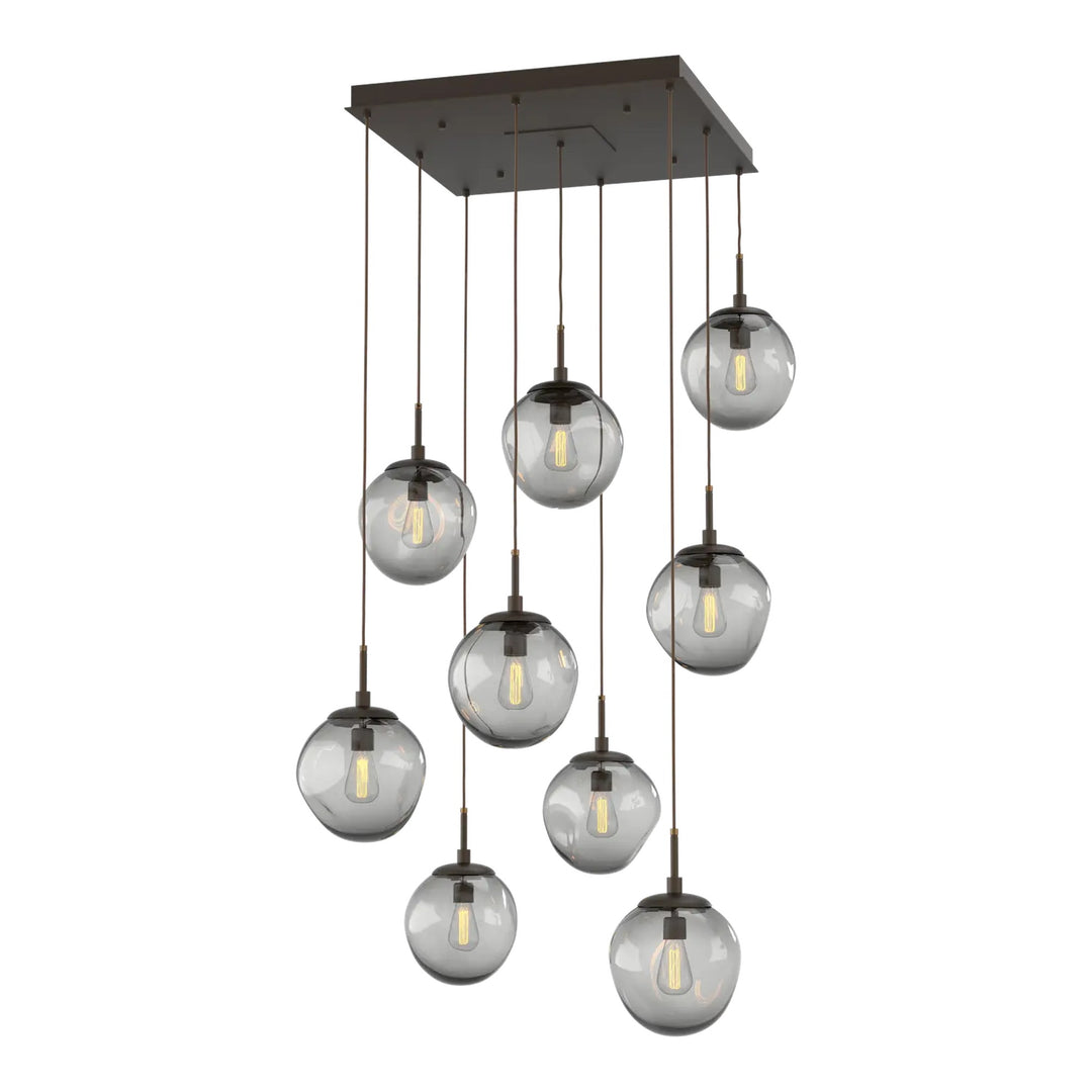 Aster Square Pendant Chandelier by Hammerton Studio 9 Lights in Flat Bronze with Smoke glass (E26)