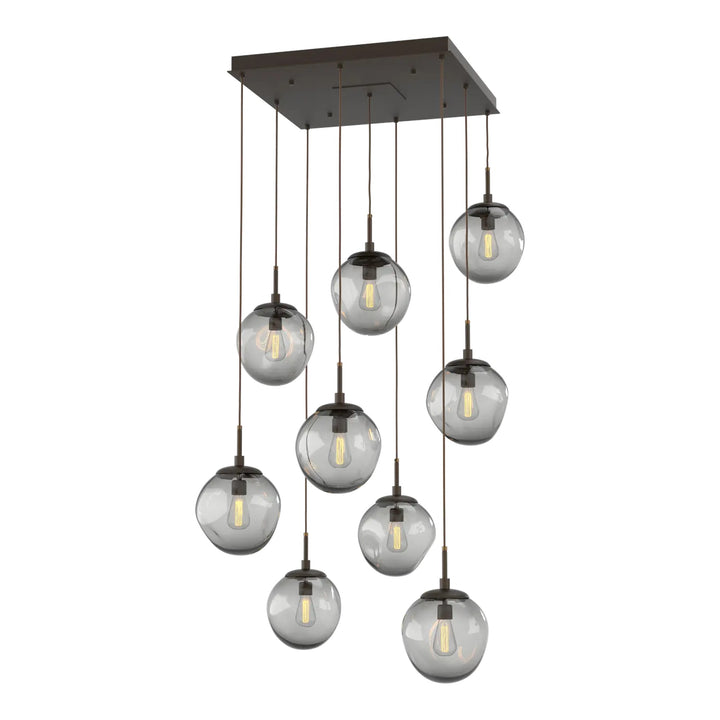 Aster Square Pendant Chandelier by Hammerton Studio 9 Lights in Flat Bronze with Smoke glass (E26)