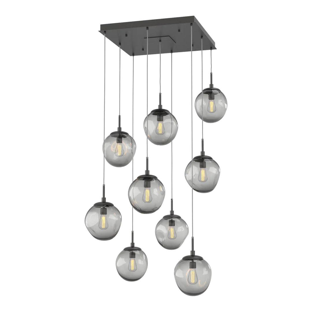 Aster Square Pendant Chandelier by Hammerton Studio 9 Lights in Graphite with Smoke glass (E26)