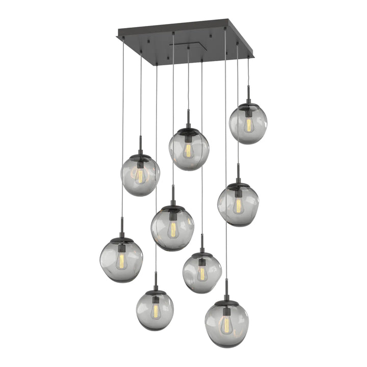 Aster Square Pendant Chandelier by Hammerton Studio 9 Lights in Graphite with Smoke glass (E26)