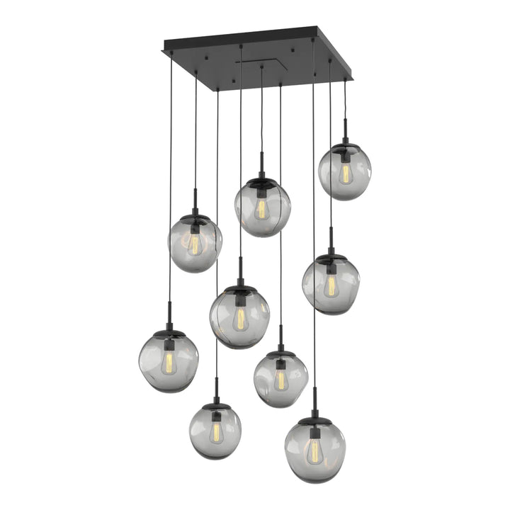 Aster Square Pendant Chandelier by Hammerton Studio 9 Lights in Matte Black with Smoke glass (E26)