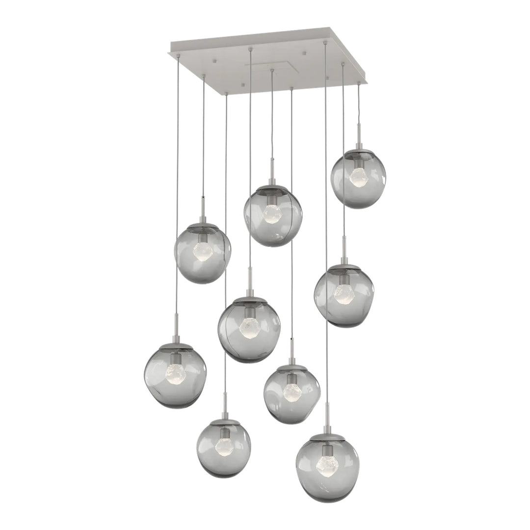 Aster Square Pendant Chandelier by Hammerton Studio 9 Lights in Beige Silver with Smoke glass (LED)