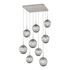 Aster Square Pendant Chandelier by Hammerton Studio 9 Lights in Beige Silver with Smoke glass (LED)