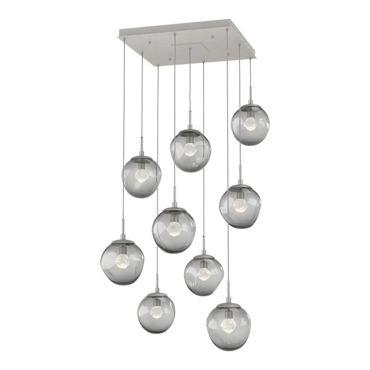 Aster Square Pendant Chandelier by Hammerton Studio 9 Lights in Beige Silver with Smoke glass (LED)