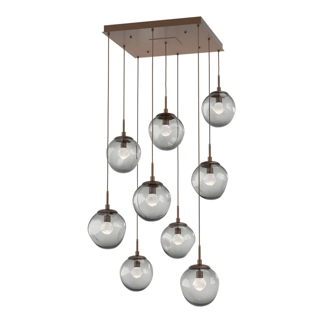 Aster Square Pendant Chandelier by Hammerton Studio 9 Lights in Burnished Bronze with Smoke glass (LED)