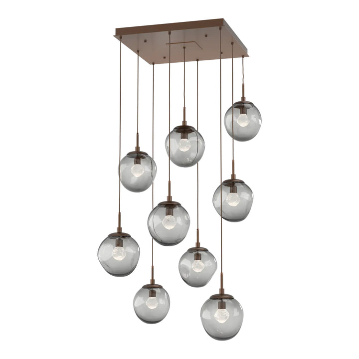 Aster Square Pendant Chandelier by Hammerton Studio 9 Lights in Burnished Bronze with Smoke glass (LED)