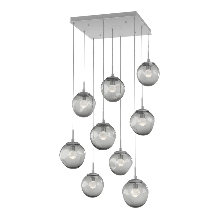 Aster Square Pendant Chandelier by Hammerton Studio 9 Lights in Classic Silver with Smoke glass (LED)