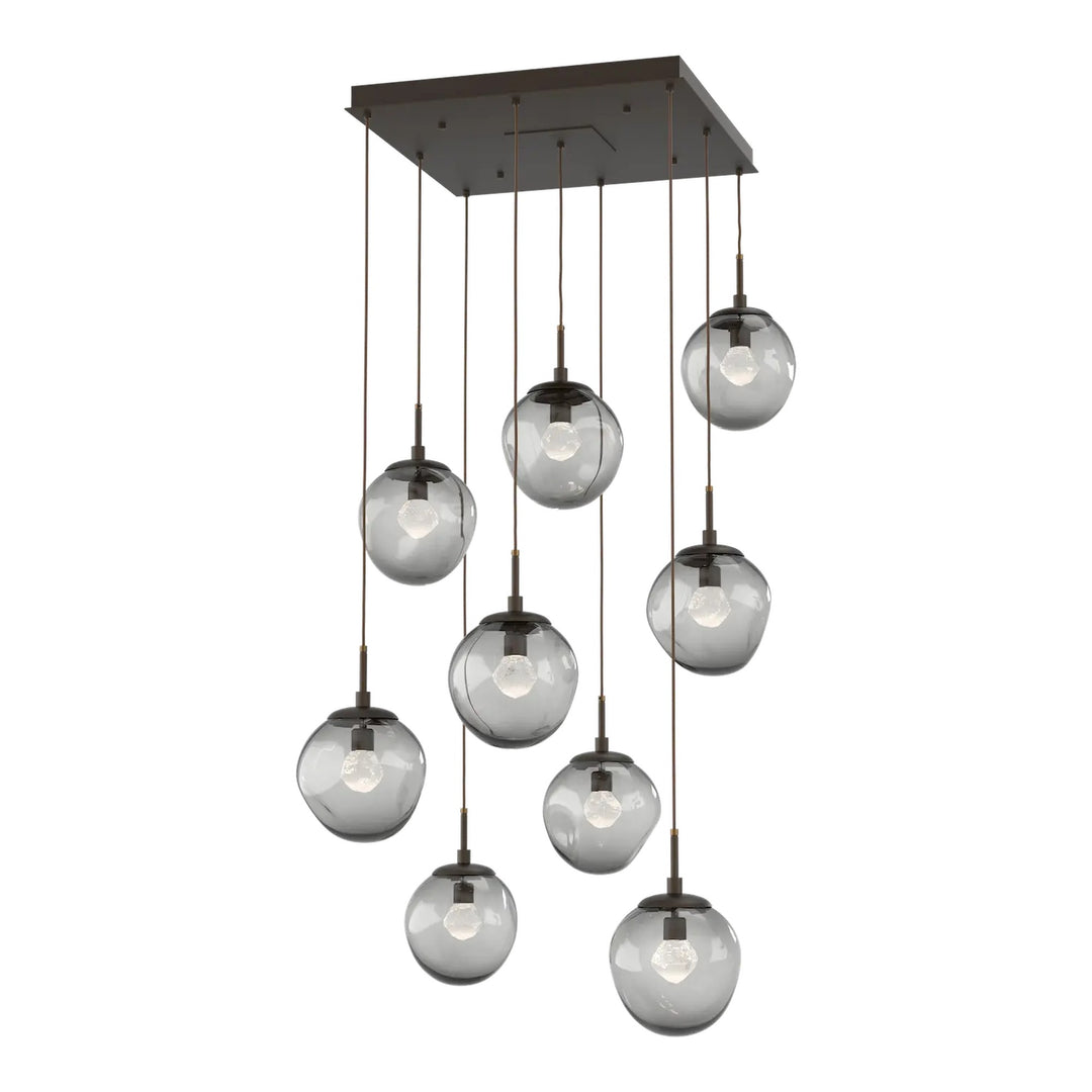 Aster Square Pendant Chandelier by Hammerton Studio 9 Lights in Flat Bronze with Smoke glass (LED)