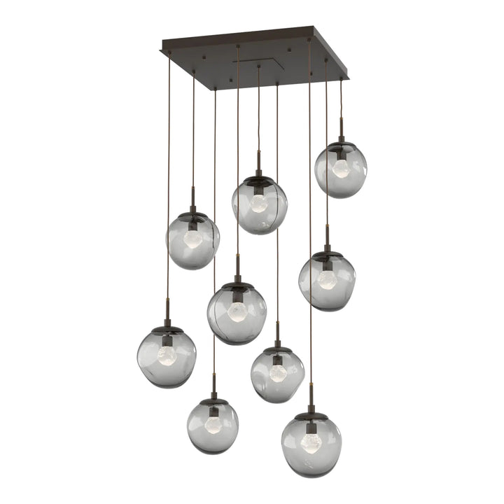 Aster Square Pendant Chandelier by Hammerton Studio 9 Lights in Flat Bronze with Smoke glass (LED)