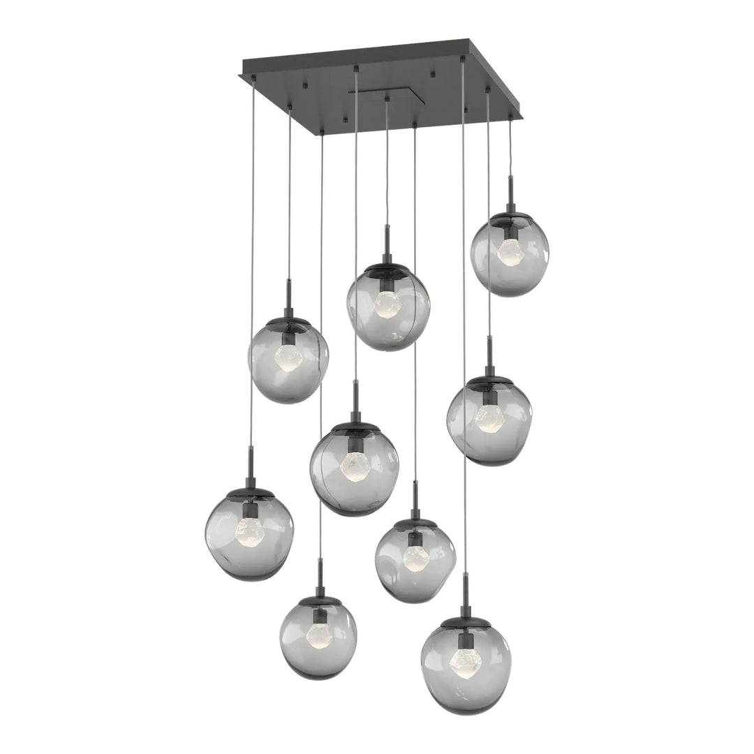 Aster Square Pendant Chandelier by Hammerton Studio 9 Lights in Graphite with Smoke glass (LED)