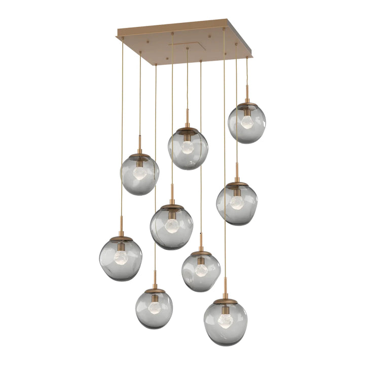 Aster Square Pendant Chandelier by Hammerton Studio 9 Lights in Novel Brass with Smoke glass (LED)