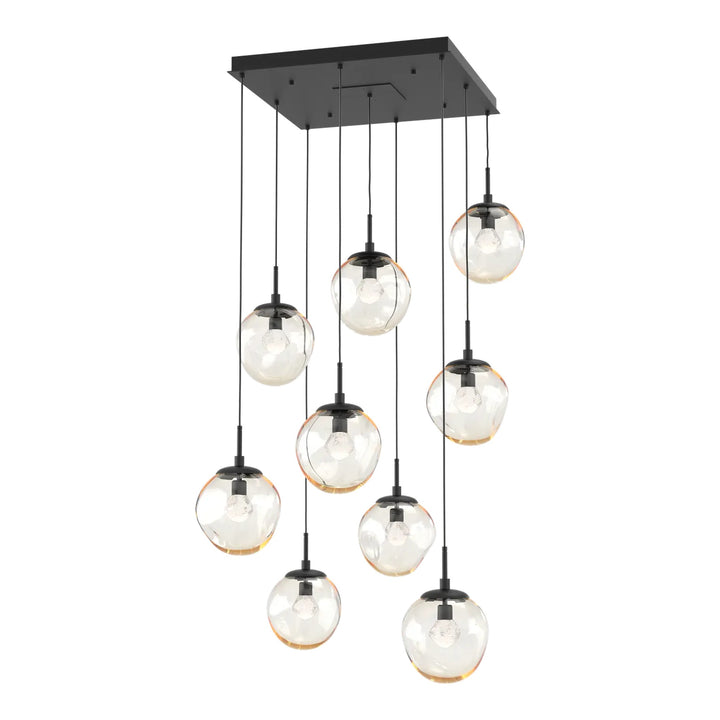 Aster Square Pendant Chandelier by Hammerton Studio in Matte Black with Amber glass