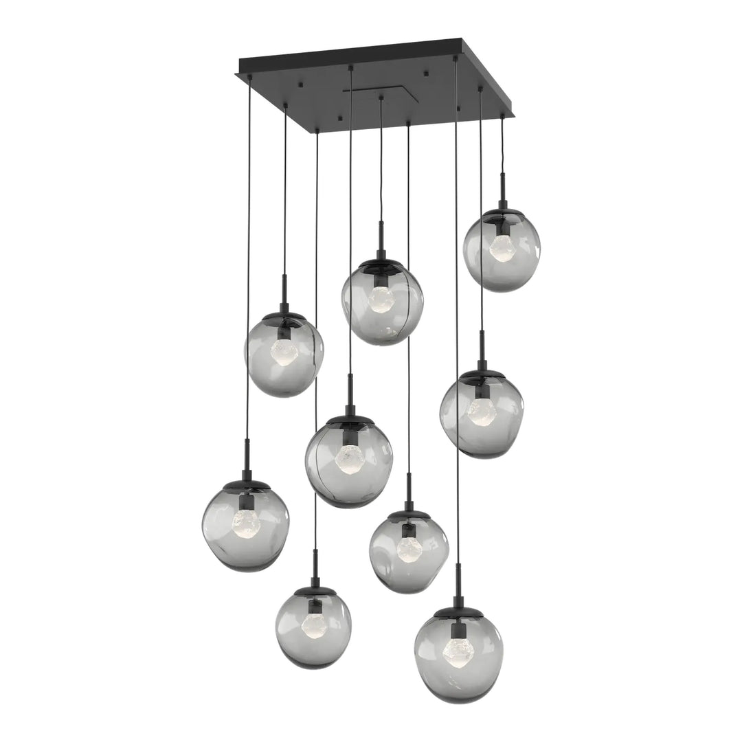 Aster Square Pendant Chandelier by Hammerton Studio 9 Lights in Matte Black with Smoke glass (LED)