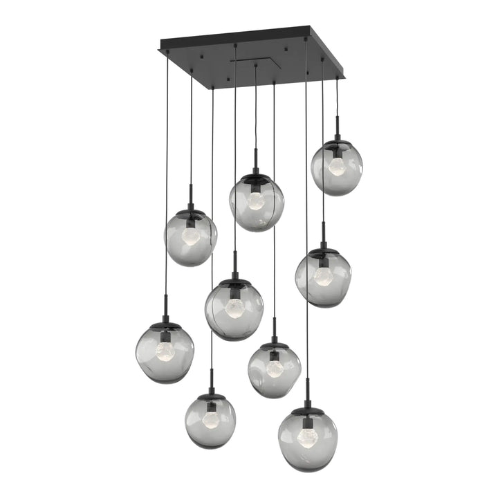 Aster Square Pendant Chandelier by Hammerton Studio 9 Lights in Matte Black with Smoke glass (LED)
