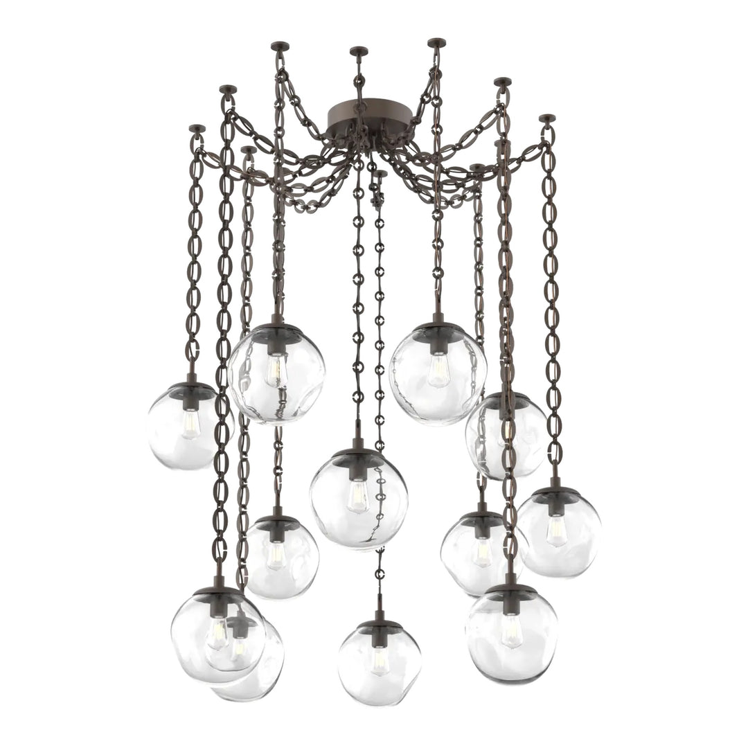 Aster Swag Chandelier by Hammerton Studio 12 Lights in Flat Bronze with Clear glass on chain (E26)