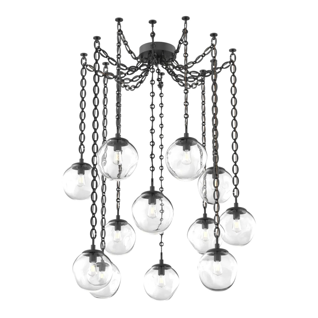 Aster Swag Chandelier by Hammerton Studio 12 Lights in Matte Black with Clear glass on chain (E26)