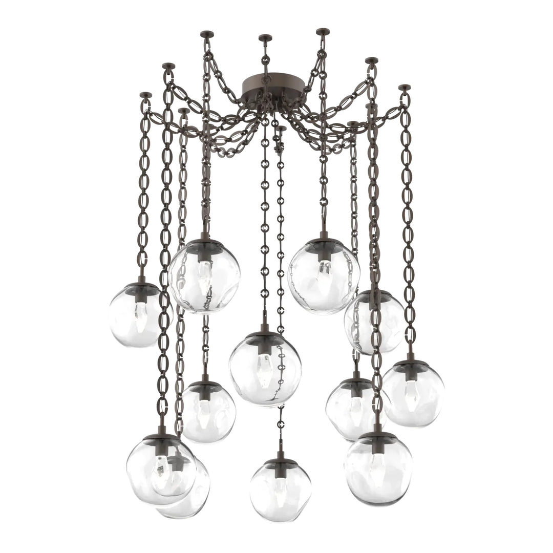 Aster Swag Chandelier by Hammerton Studio 12 Lights in Flat Bronze with Clear glass on chain (LED)