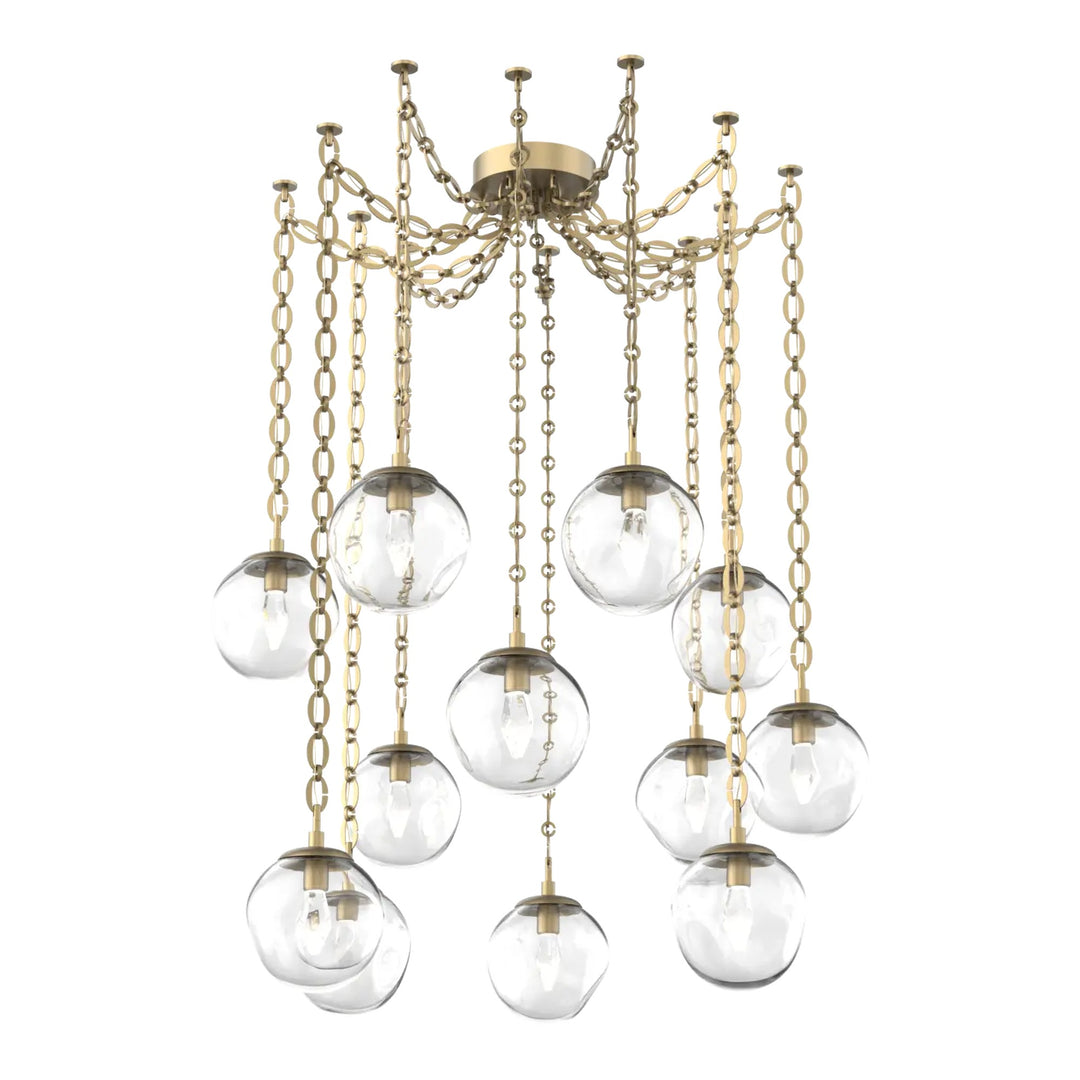 Aster Swag Chandelier by Hammerton Studio 12 Lights in Gilded Brass with Clear glass on chain (LED)