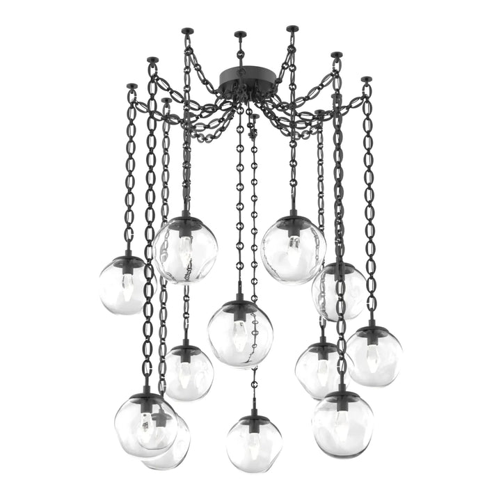 Aster Swag Chandelier by Hammerton Studio 12 Lights in Matte Black with Clear glass on chain (LED)