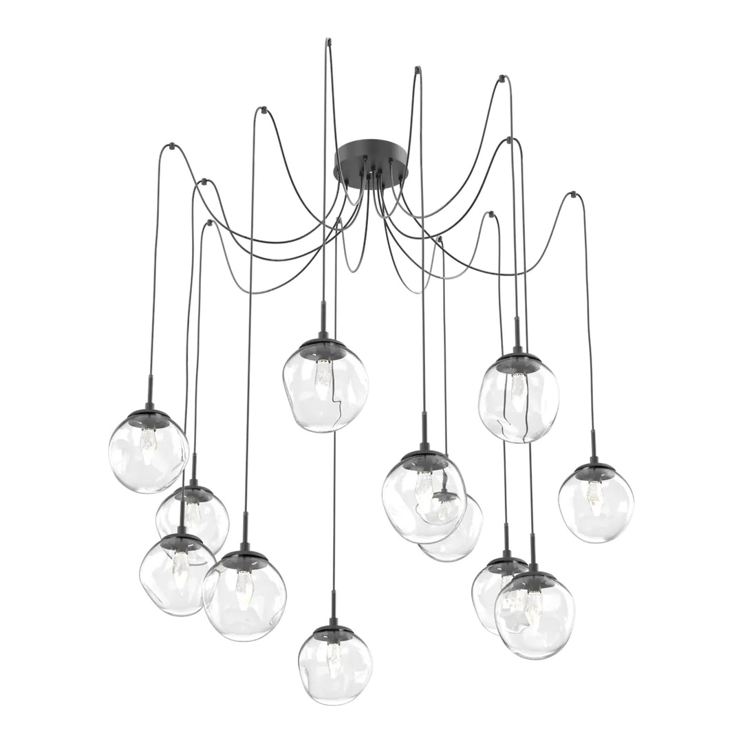 Aster Swag Chandelier by Hammerton Studio 12 Lights in Matte Black with Clear glass on adjustable cord (LED)