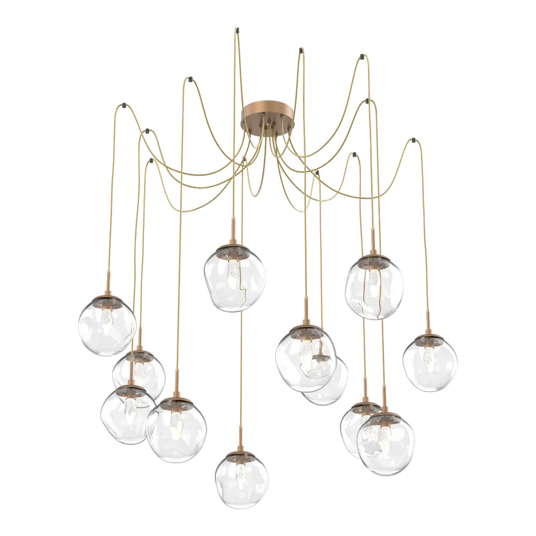 Aster Swag Chandelier by Hammerton Studio 12 Lights in Novel Brass with Clear glass on adjustable cord (LED)