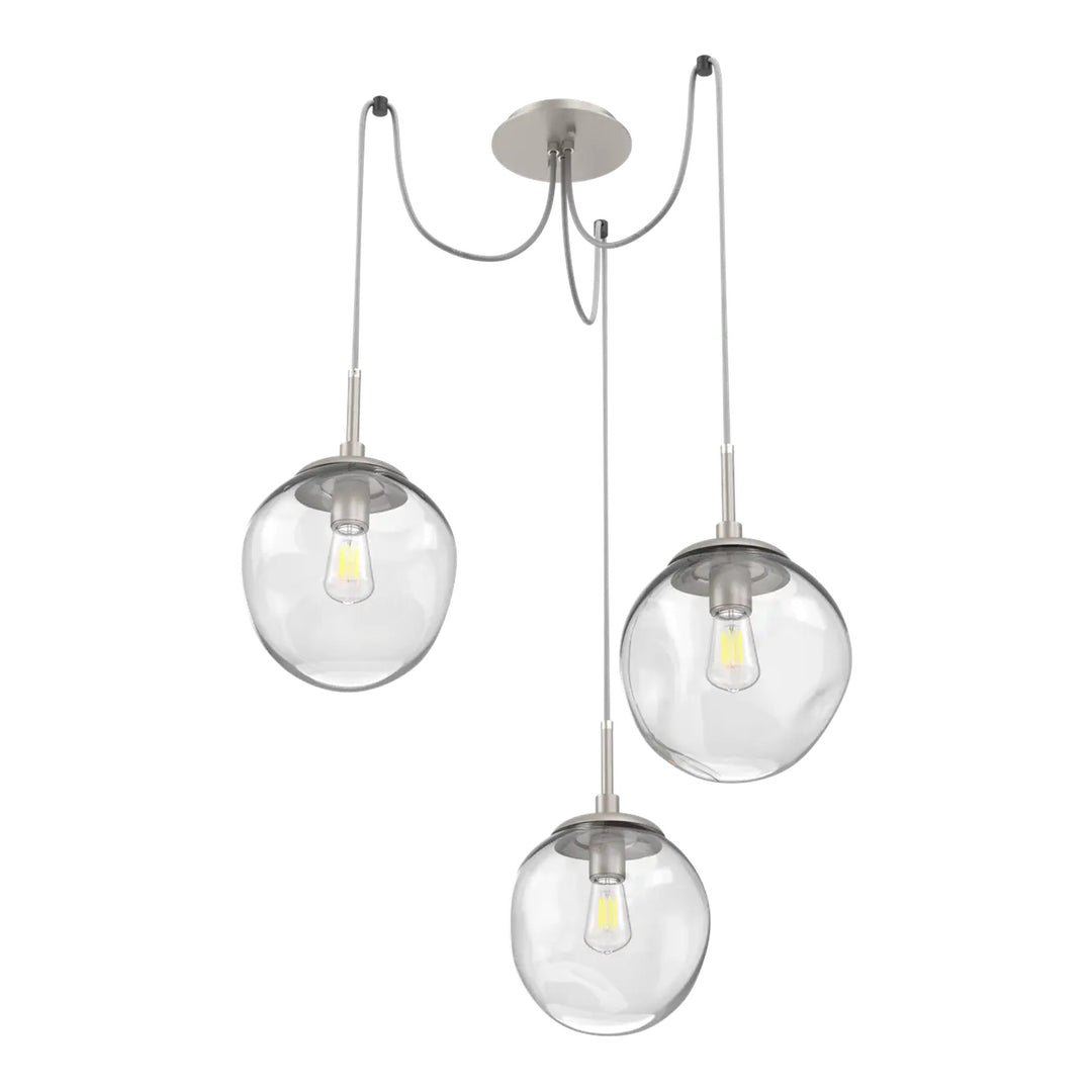 Aster Swag Chandelier by Hammerton Studio 3 Lights in Beige Silver with Clear glass on adjustable cord (E26)