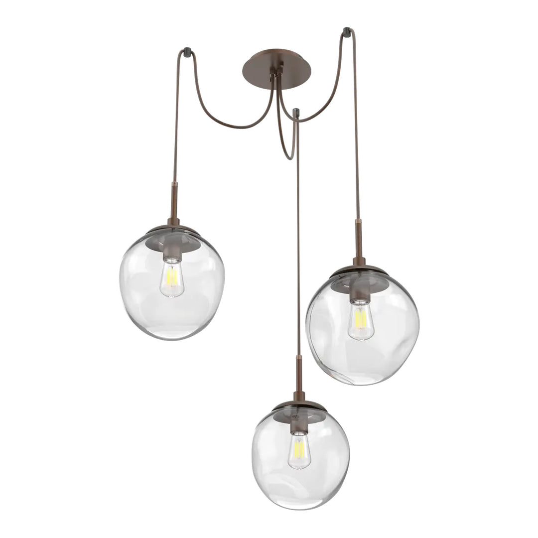 Aster Swag Chandelier by Hammerton Studio 3 Lights in Burnished Bronze with Clear glass on adjustable cord (E26)