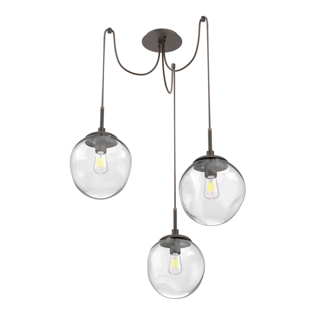 Aster Swag Chandelier by Hammerton Studio 3 Lights in Flat Bronze with Clear glass on adjustable cord (E26)