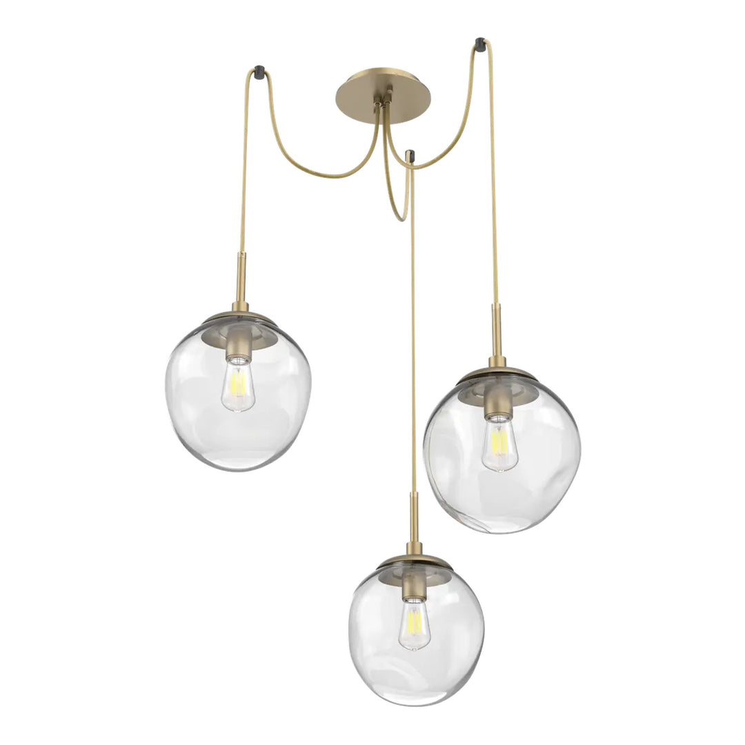 Aster Swag Chandelier by Hammerton Studio 3 Lights in Gilded Brass with Clear glass on adjustable cord (E26)